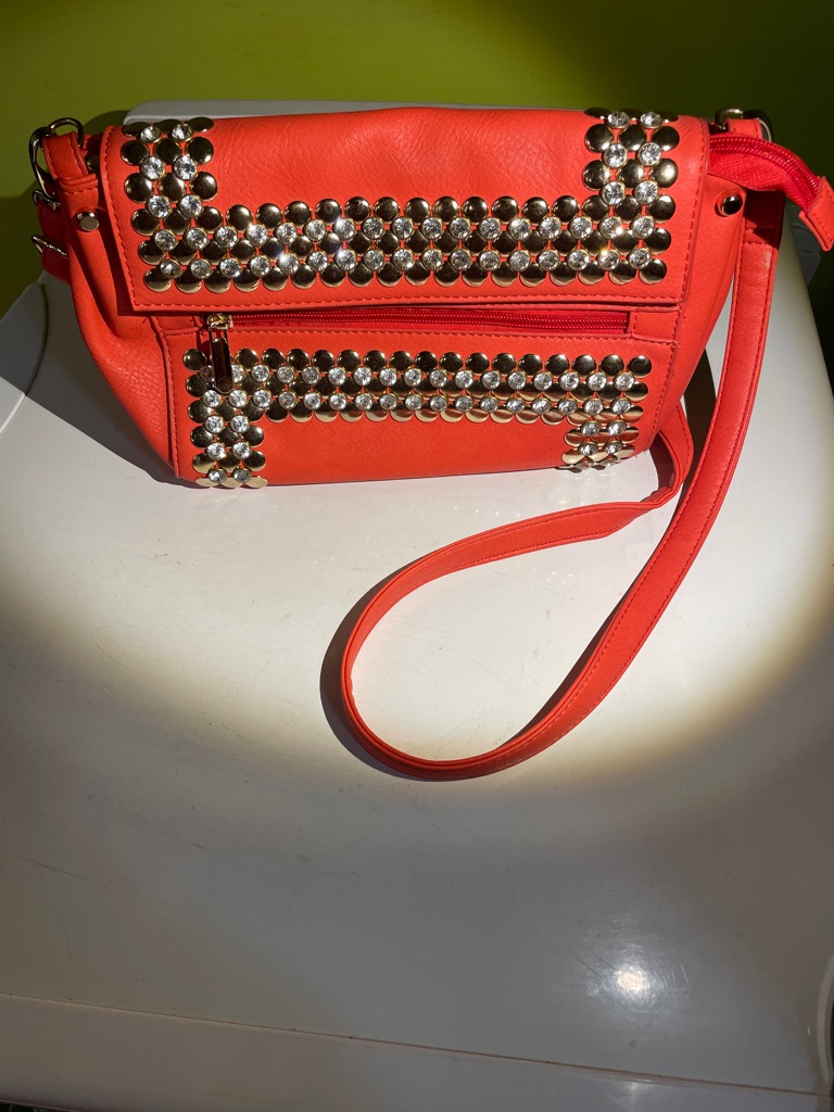 Rhinestone Studded Crossbody Bag In Bright Orange Glam